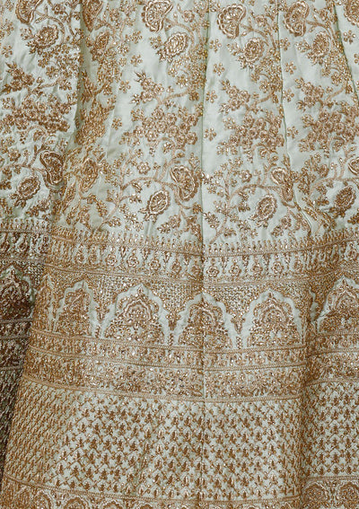 koskii green and gold silk bridal lehenga-Koskii