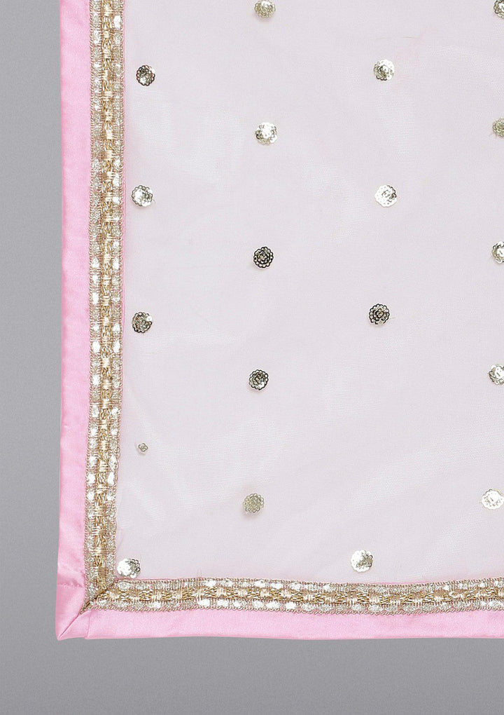 Baby Pink Mirrorwork Net Designer Lehenga-Koskii