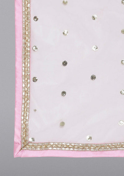 Baby Pink Mirrorwork Net Designer Lehenga-Koskii