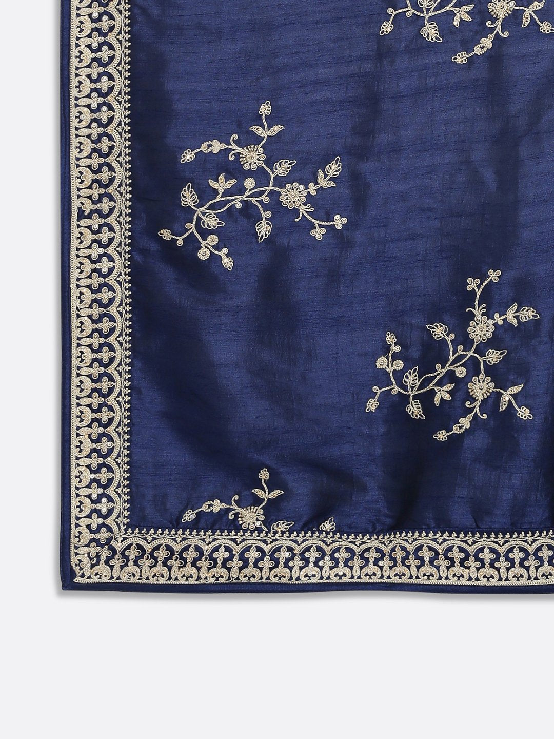 Navy Blue Zariwork Raw Silk Designer Gown - koskii