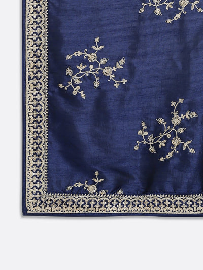 Navy Blue Zariwork Raw Silk Designer Gown - koskii