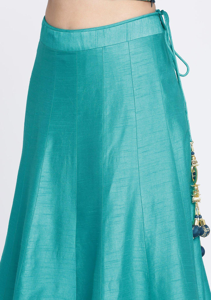 Turquoise Blue Zardosi Rawsilk Designer Lehenga-Koskii