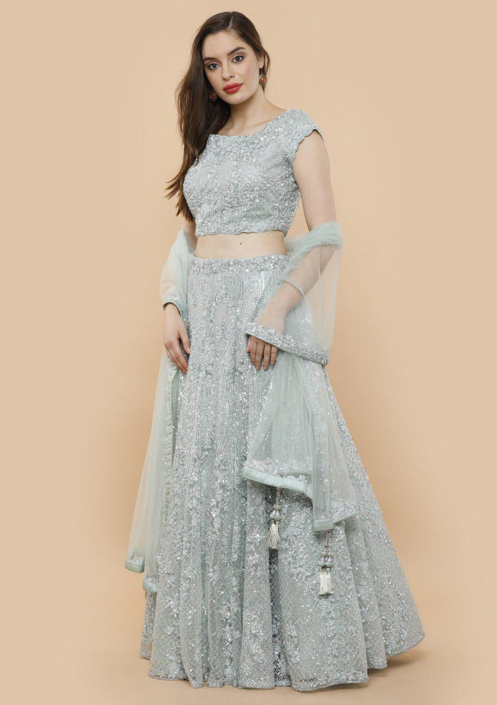 koskii sky blue sequined bridal lehenga-Koskii