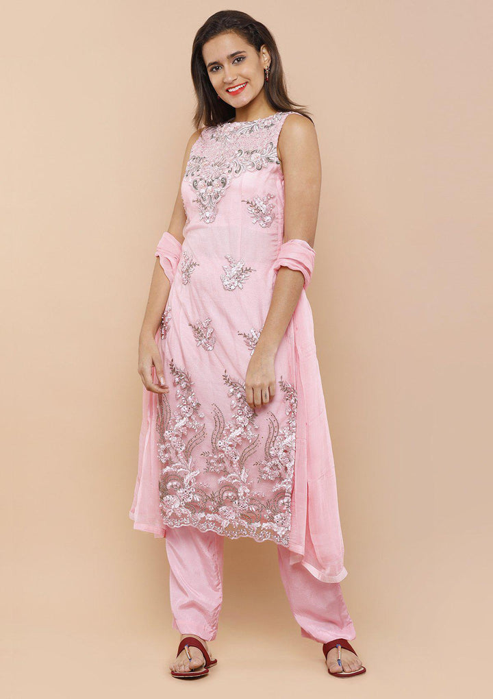 Pink Embellished Floral Designer Salwar Suit-Koskii