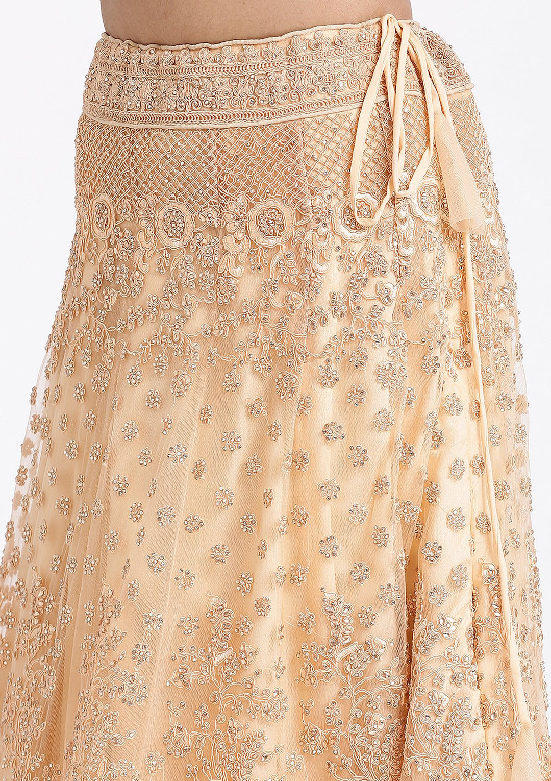 Peach Threadwork Net Designer Lehenga-Koskii