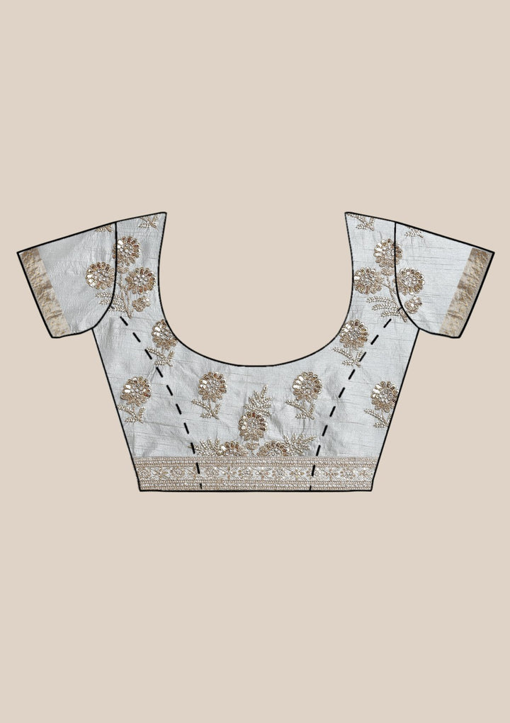 Light Grey Zariwork Brocade Designer Saree-Koskii