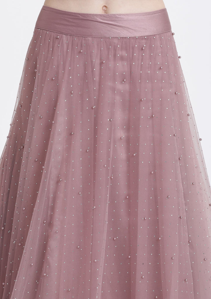 Mauve Sequins Net Designer Lehenga-Koskii