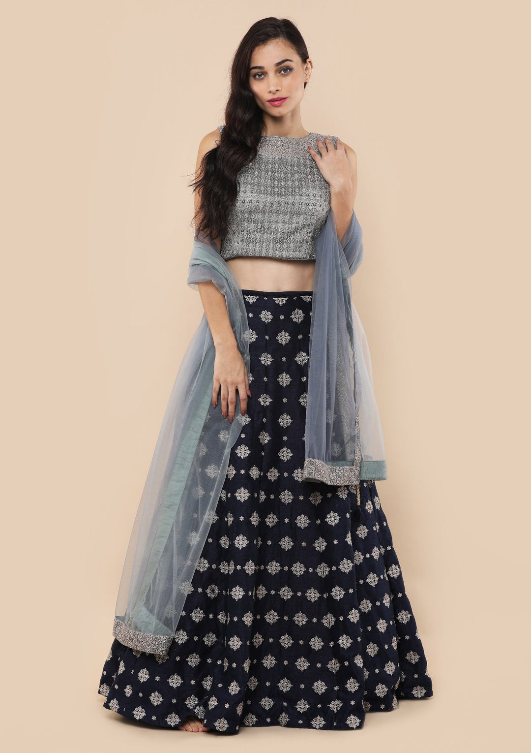 Koskii Navy Blue Bridal Lehenga-Koskii