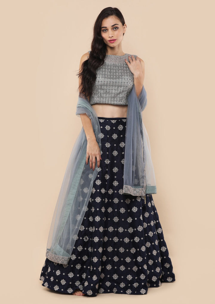 Koskii Navy Blue Bridal Lehenga-Koskii