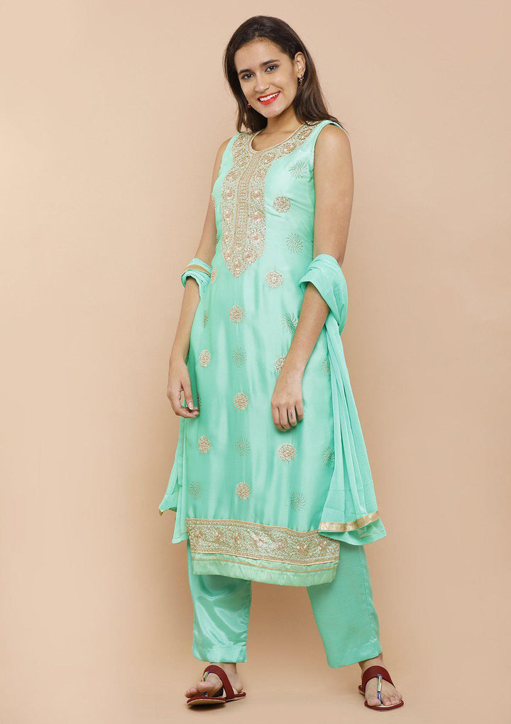 Fern Green Zari Designer Salwar Suit-Koskii
