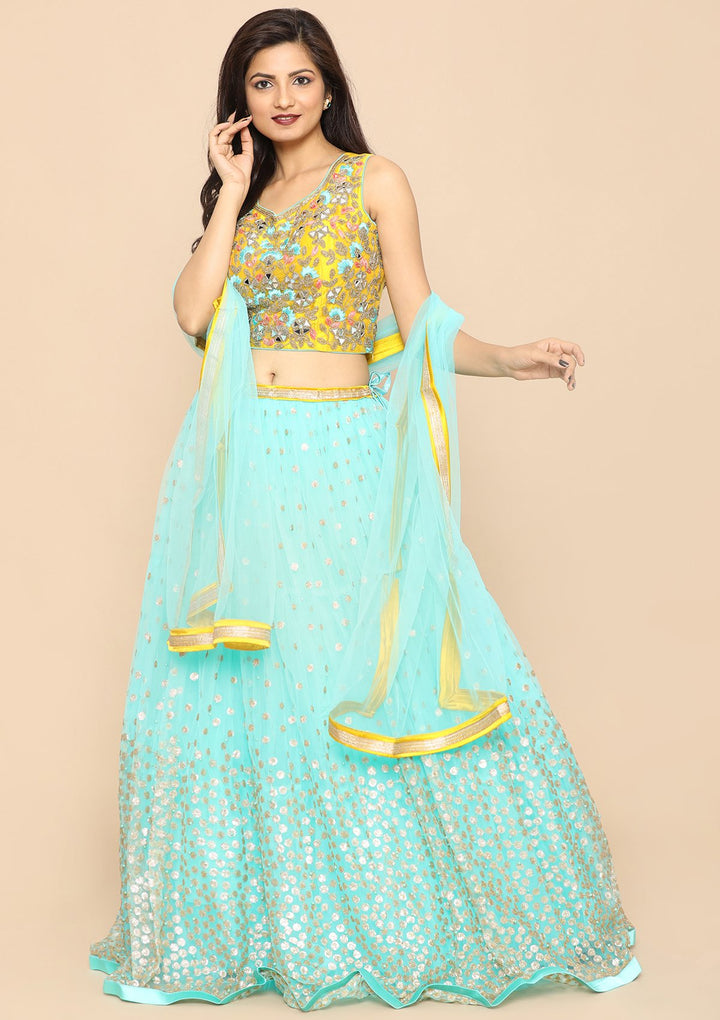 Green Cutdana Net Designer Lehenga-Koskii