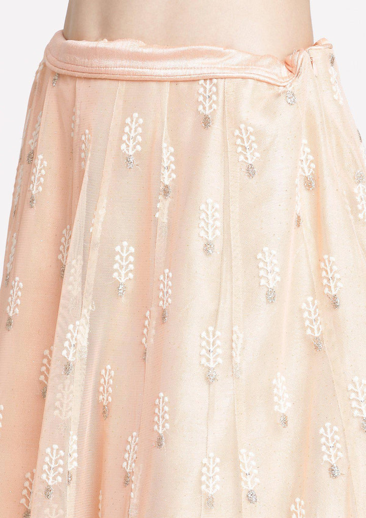 Peach Threadwork Net Designer Lehenga-Koskii