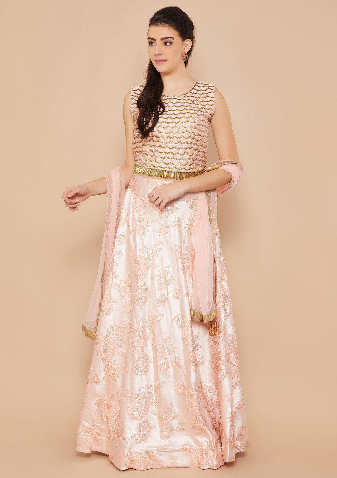 Rose Pink Cutdana Raw-silk Designer Lehenga-Koskii