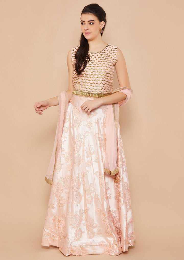 Rose Pink Cutdana Raw-silk Designer Lehenga-Koskii