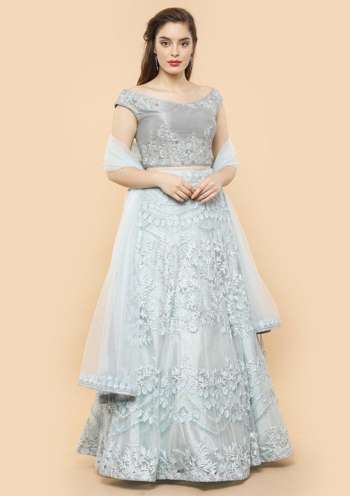 koskii pastel blue and grey bridal lehenga-Koskii