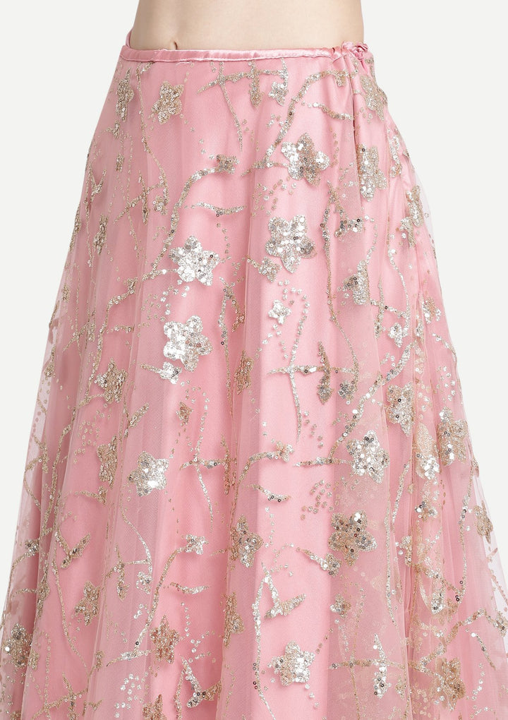 Pink Sequins Net Designer Lehenga-Koskii