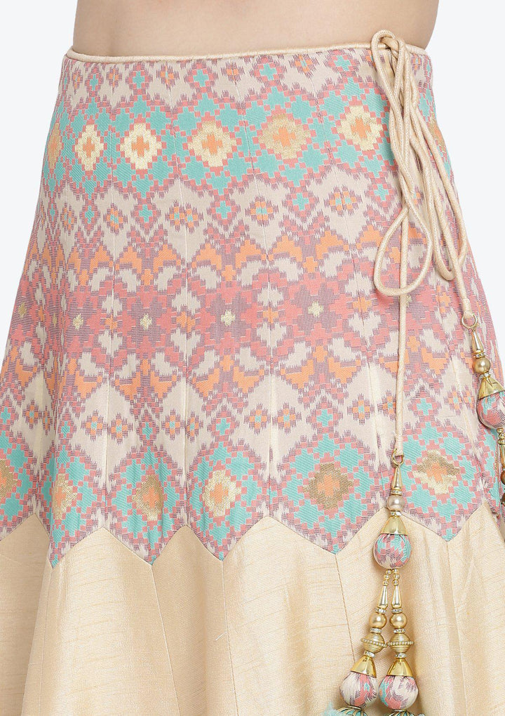 Cream Zardosi Rawsilk Designer Lehenga-Koskii