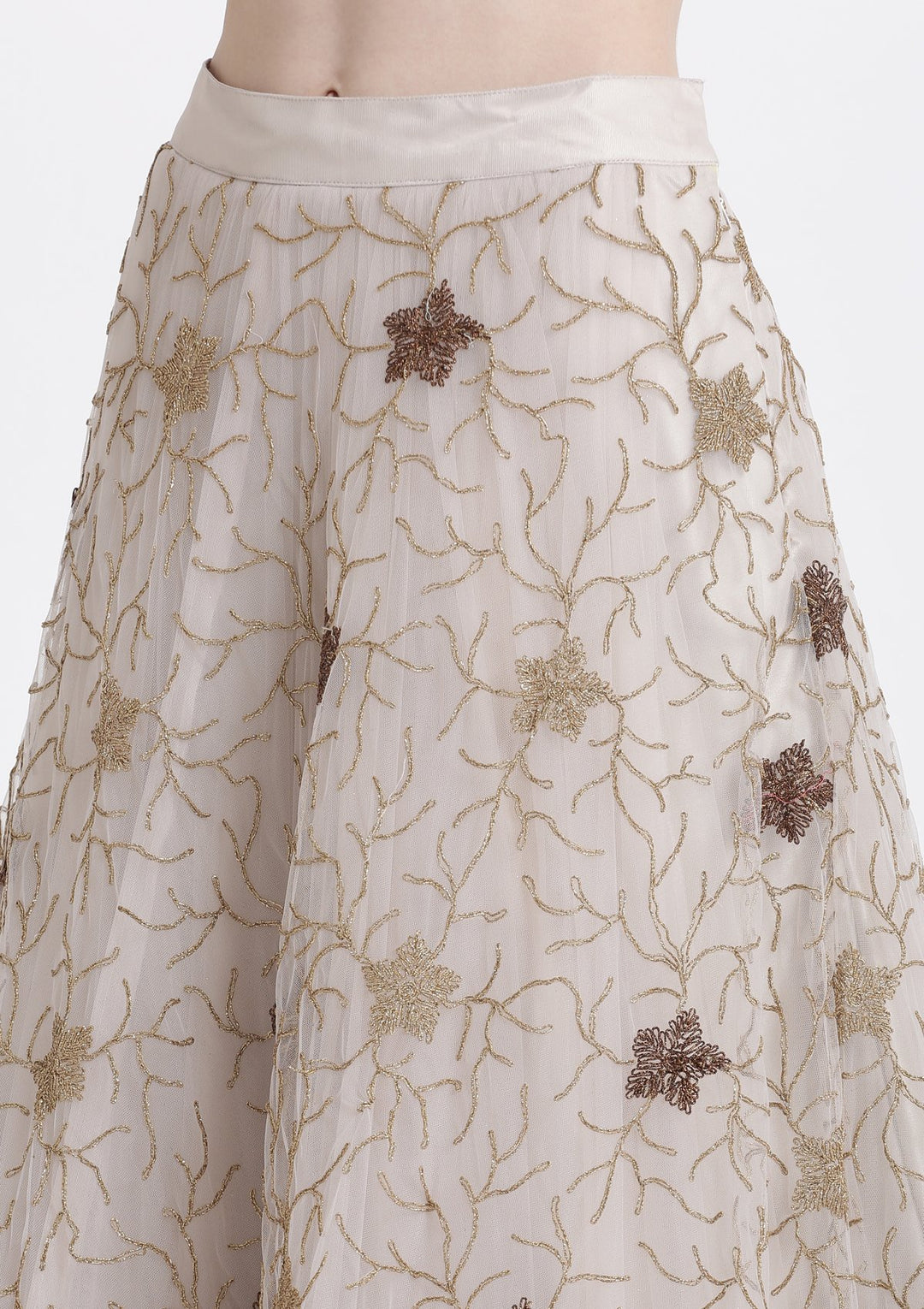 Light Grey Pearlwork Net Designer Lehenga-Koskii