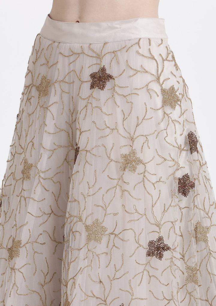 Light Grey Pearlwork Net Designer Lehenga-Koskii