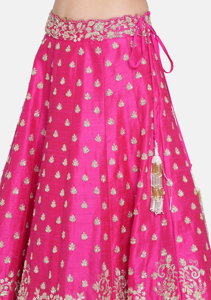 Magenta Zardozi Raw Silk Designer Lehenga-Koskii