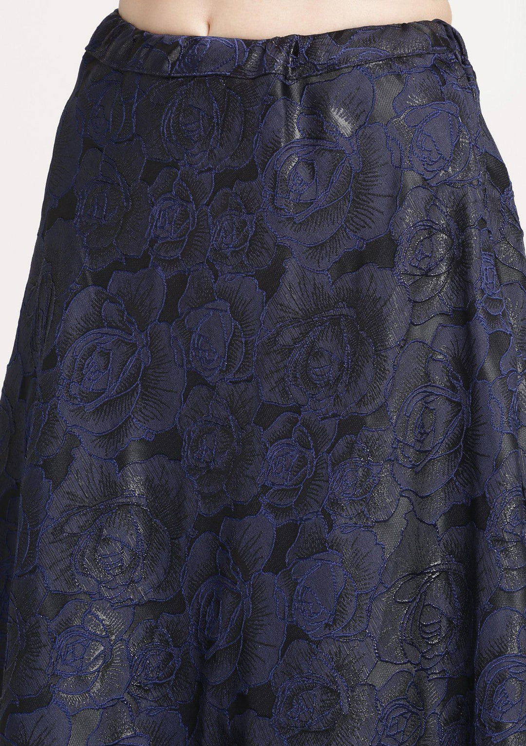 Navy Blue Pearlwork Rawsilk Designer Lehenga-Koskii