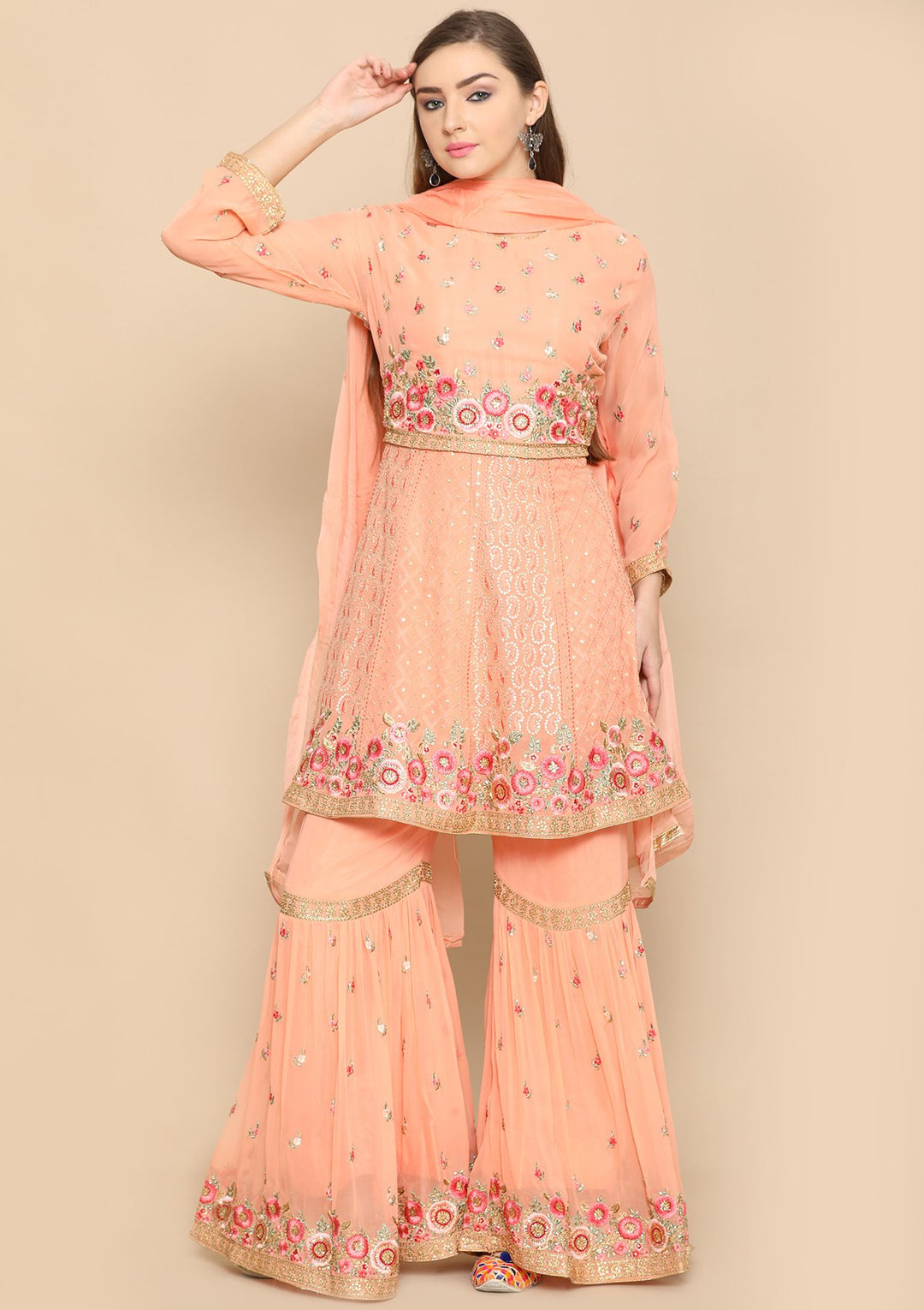 Peach Thread Work Net Designer Sharara-Koskii