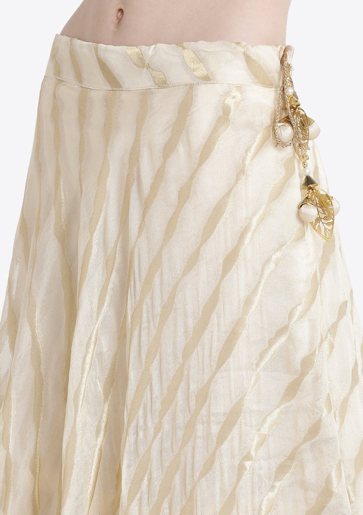 Cream Cutdana Net Designer Lehenga-Koskii