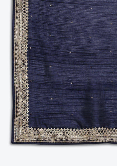 Navy Blue Zariwork Raw Silk Designer Gown-Koskii