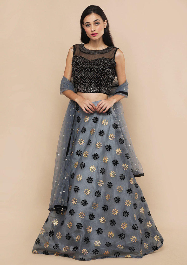 Koskii Grey Tissue Lehenga-Koskii