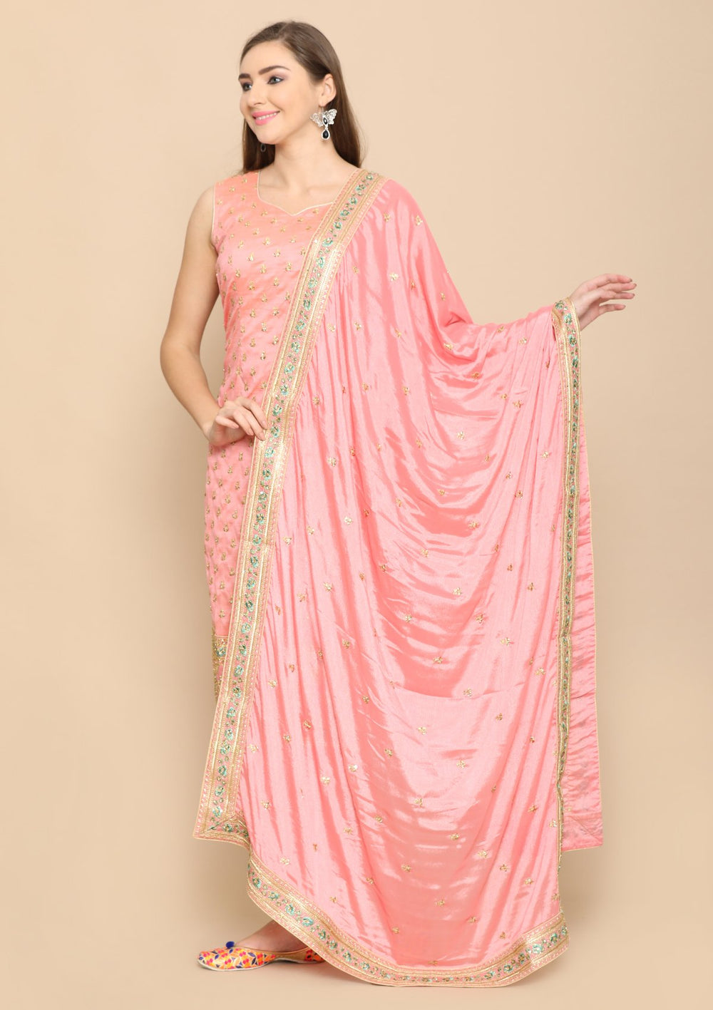 Pink Thread Work Raw Silk Designer Salwar Suit-Koskii