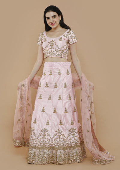 Pink Zari Work Silk Designer Lehenga-Koskii
