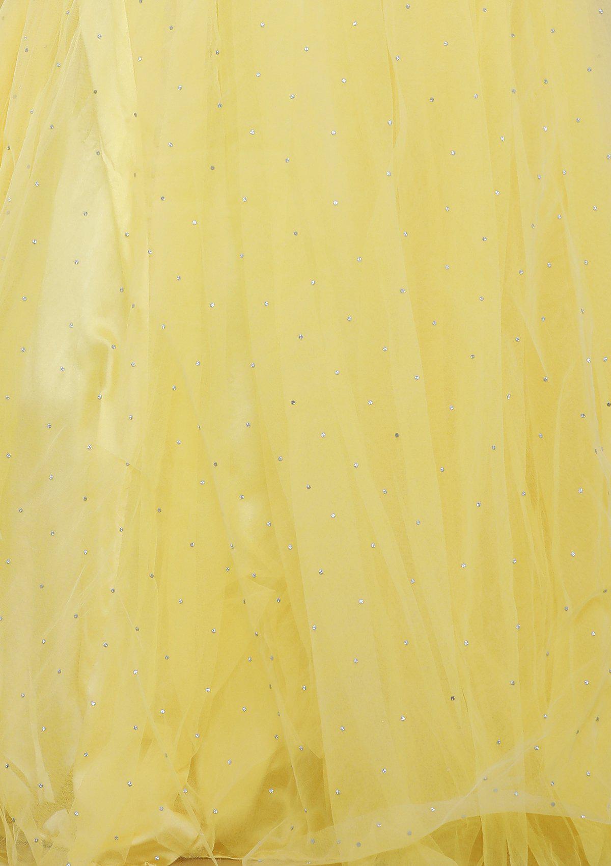 Yellow Sequinned Net Designer Lehenga-Koskii