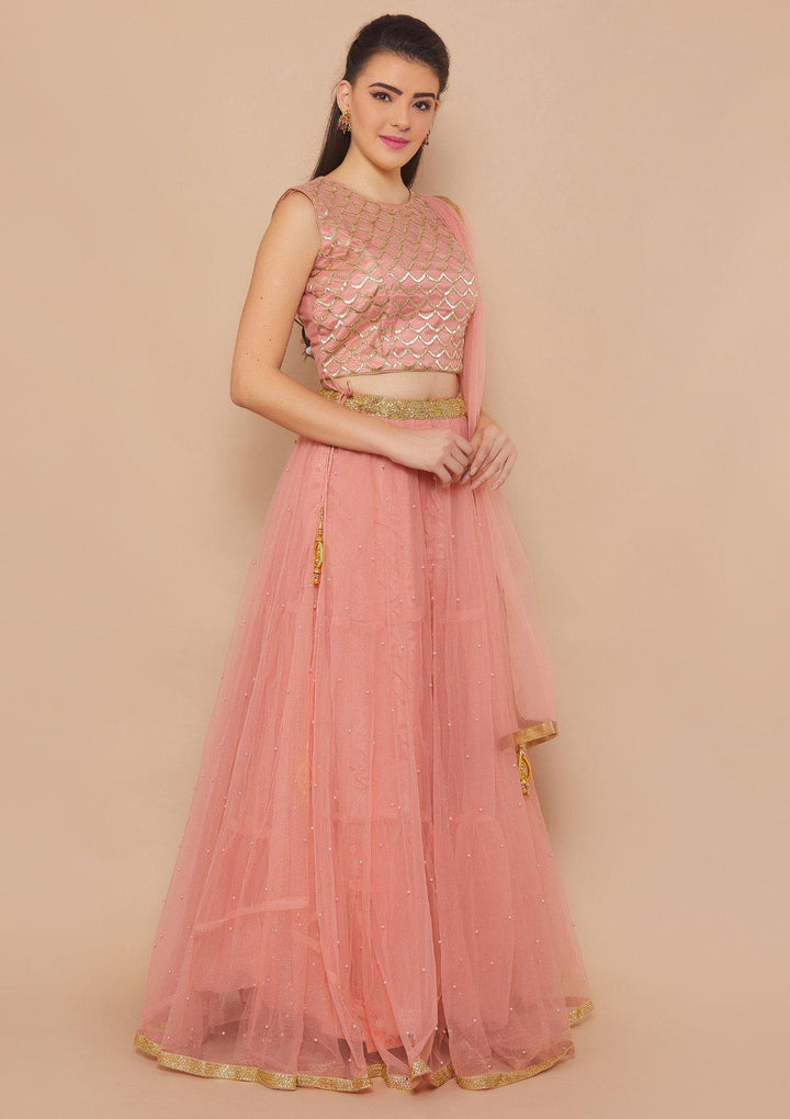Pink Cutdana Net Designer Lehenga-Koskii