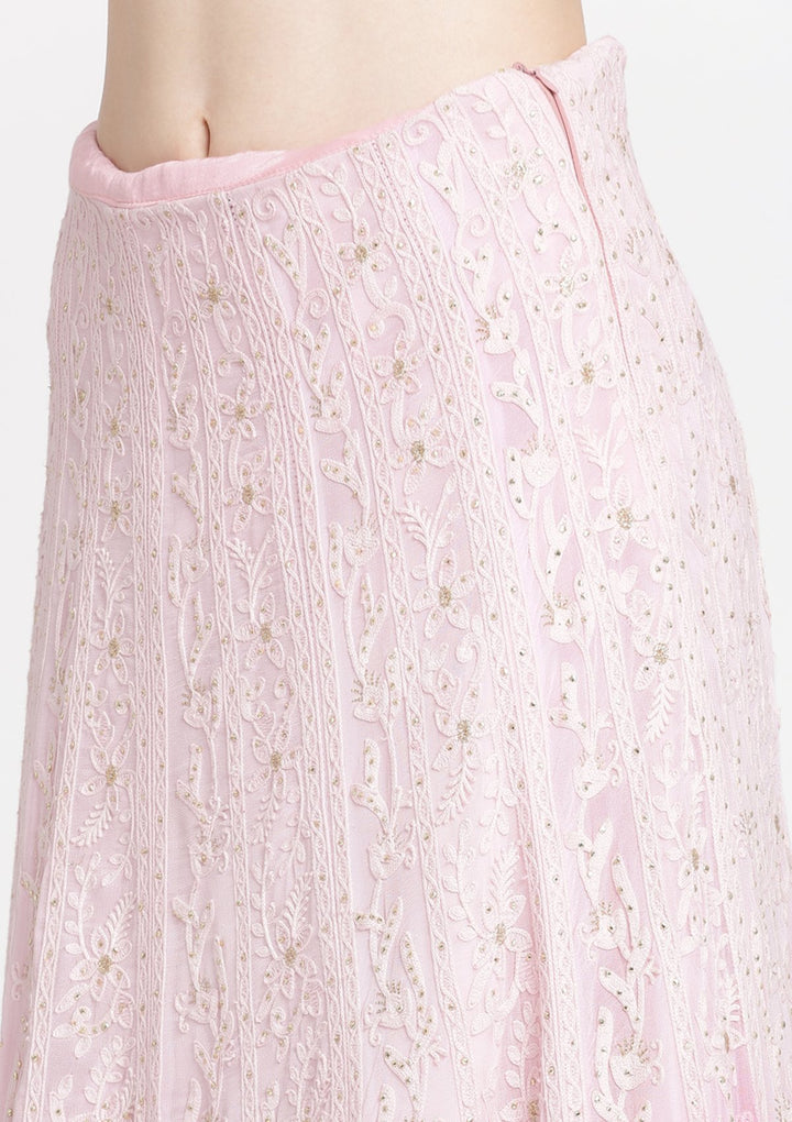 Pink Threadwork Chiffon Designer Lehenga-Koskii