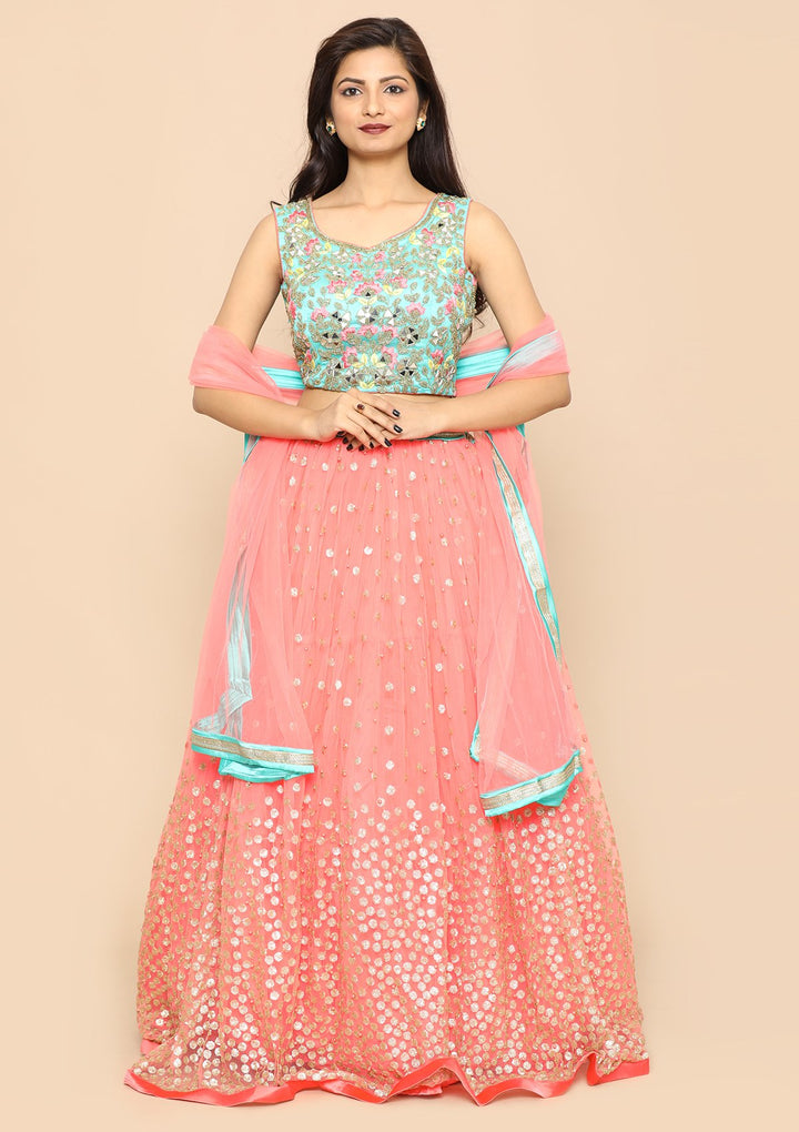 Pink Zardozi Satin Designer Lehenga-Koskii