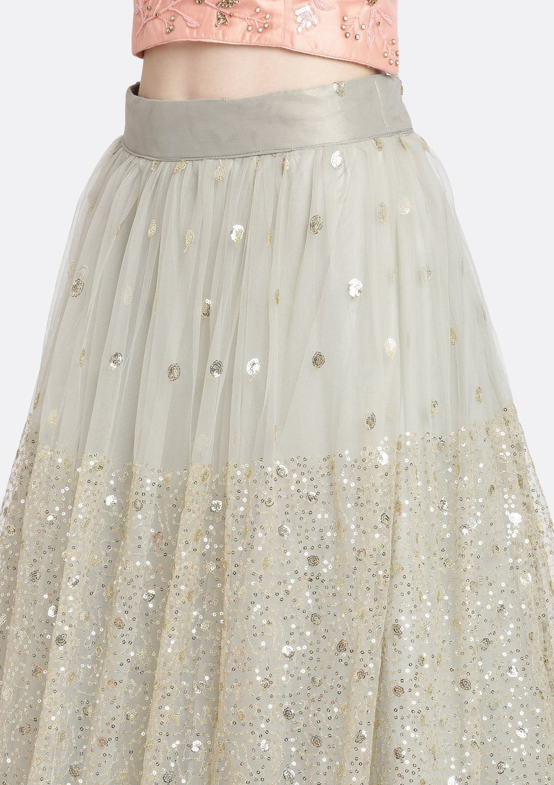 Pista Green Cutdana Net Designer Lehenga-Koskii