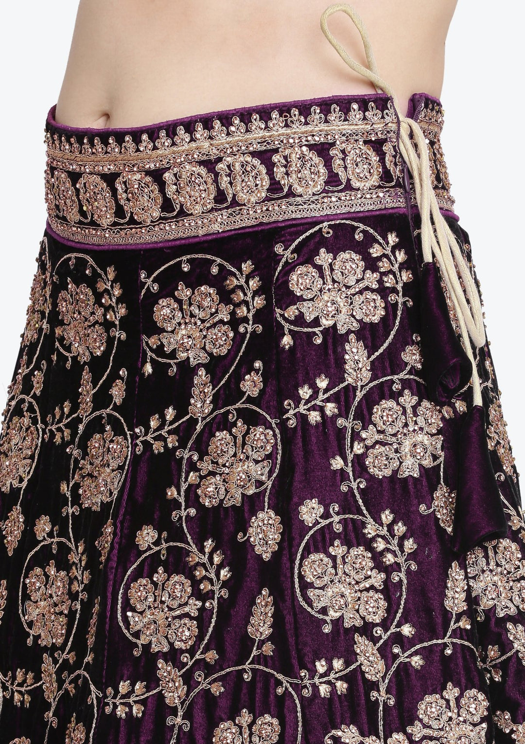 Wine Stonework Velvet Designer Lehenga-Koskii