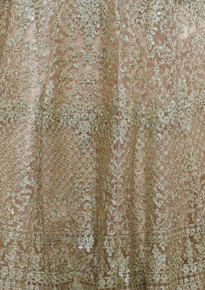 Peach Net Thread Work Designer Lehenga-Koskii