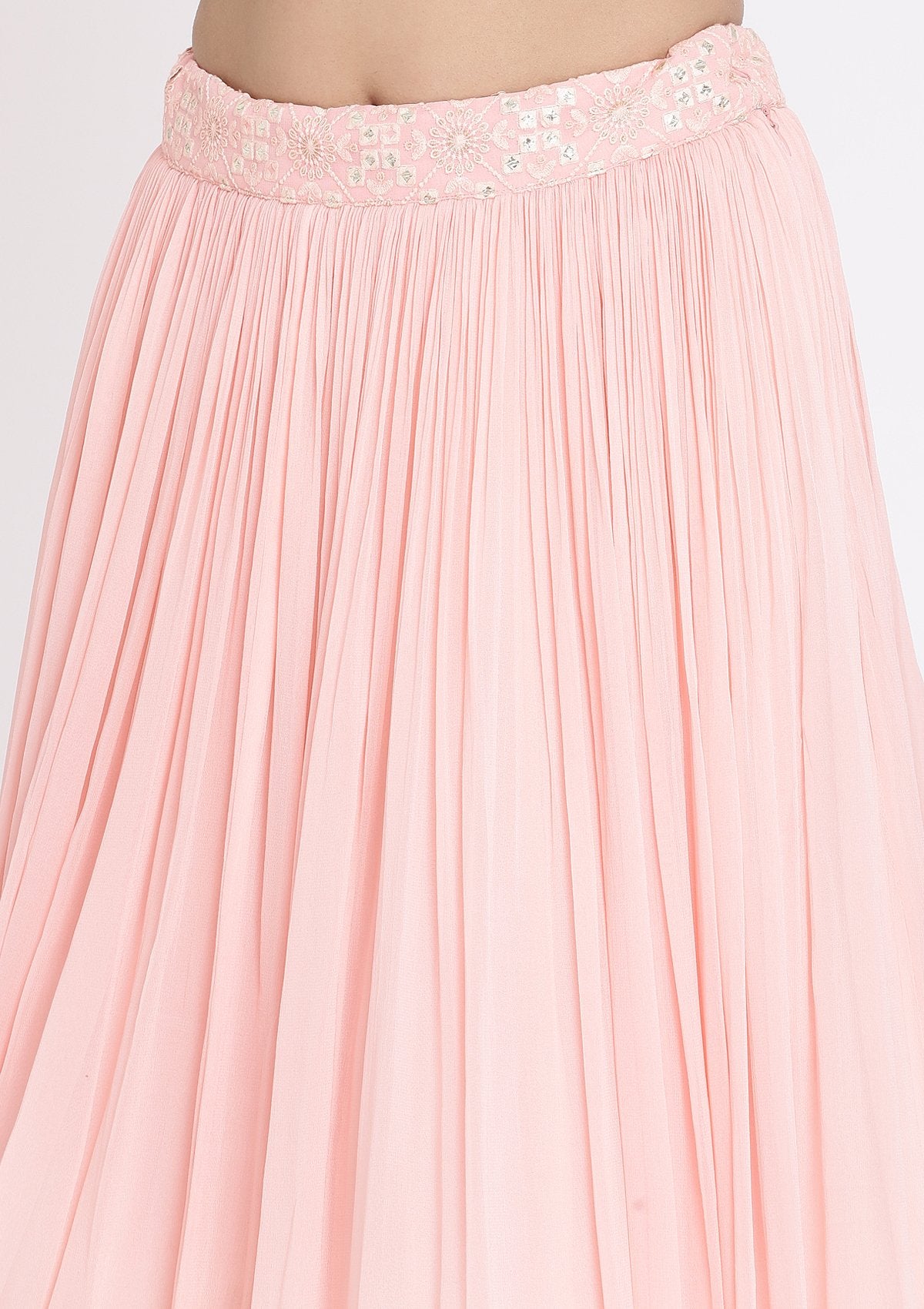 Pink Mirrorwork Georgette Designer Lehenga - koskii