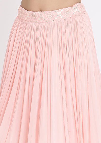 Pink Mirrorwork Georgette Designer Lehenga - koskii