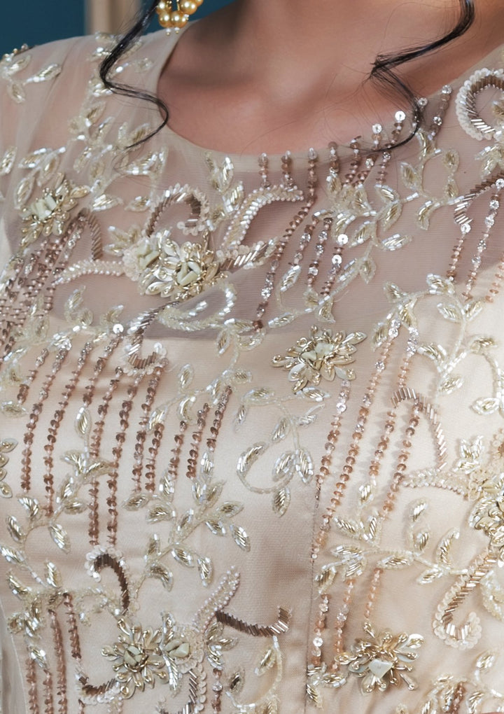 Beige Bead Work Net Designer Gown-Koskii