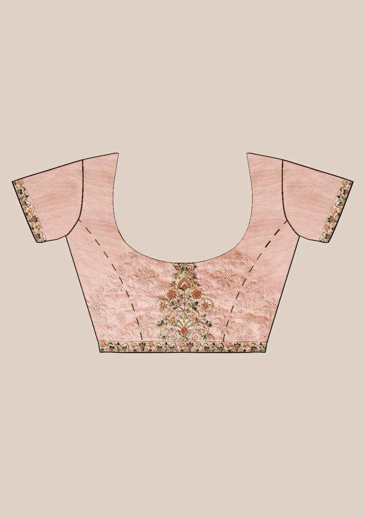 Baby Pink Threadwork Art Silk Designer Saree-Koskii