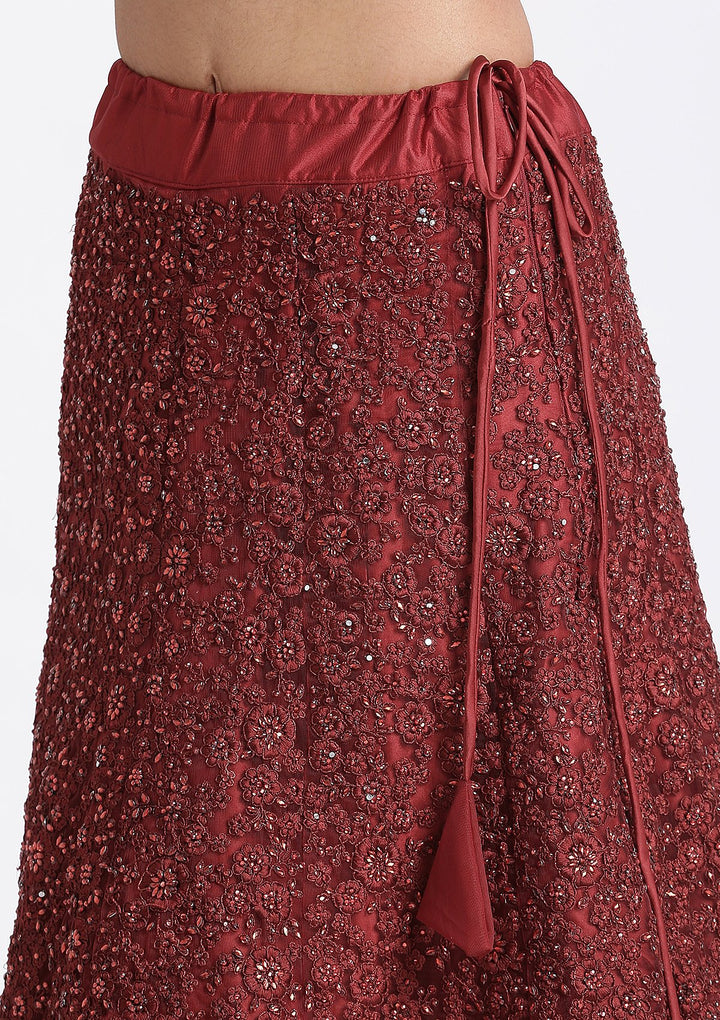 Maroon Stone Work Net designer Lehenga-Koskii