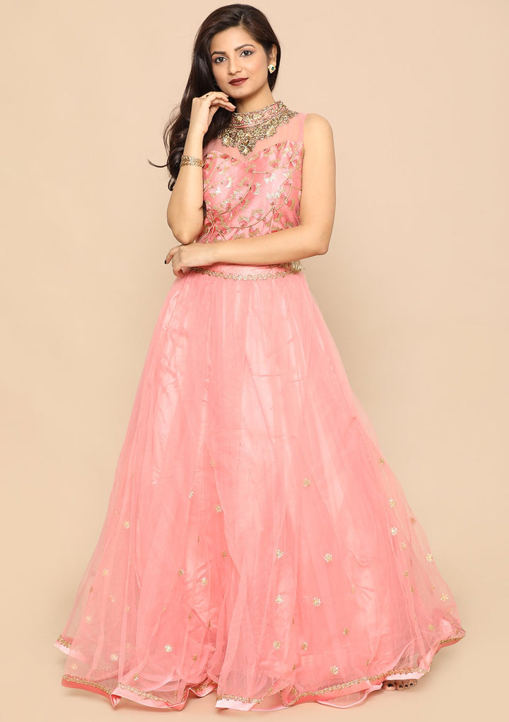 Pink Zari Work Net Designer Lehenga-Koskii