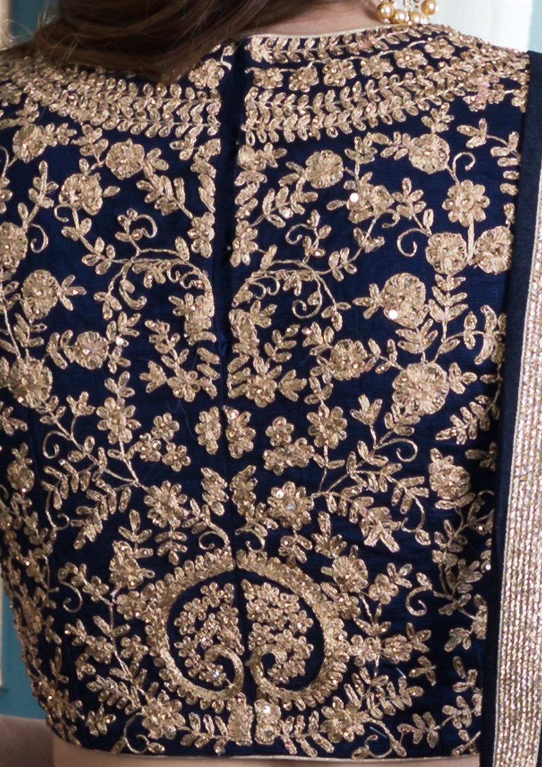 Navy Blue Embellished Net Designer Lehenga-Koskii