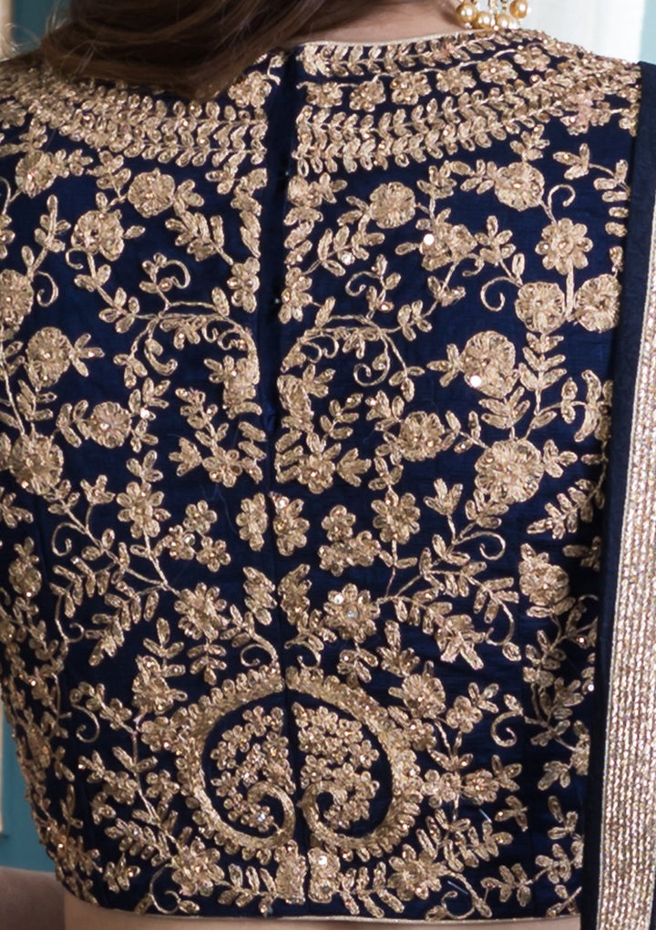Navy Blue Embellished Net Designer Lehenga-Koskii