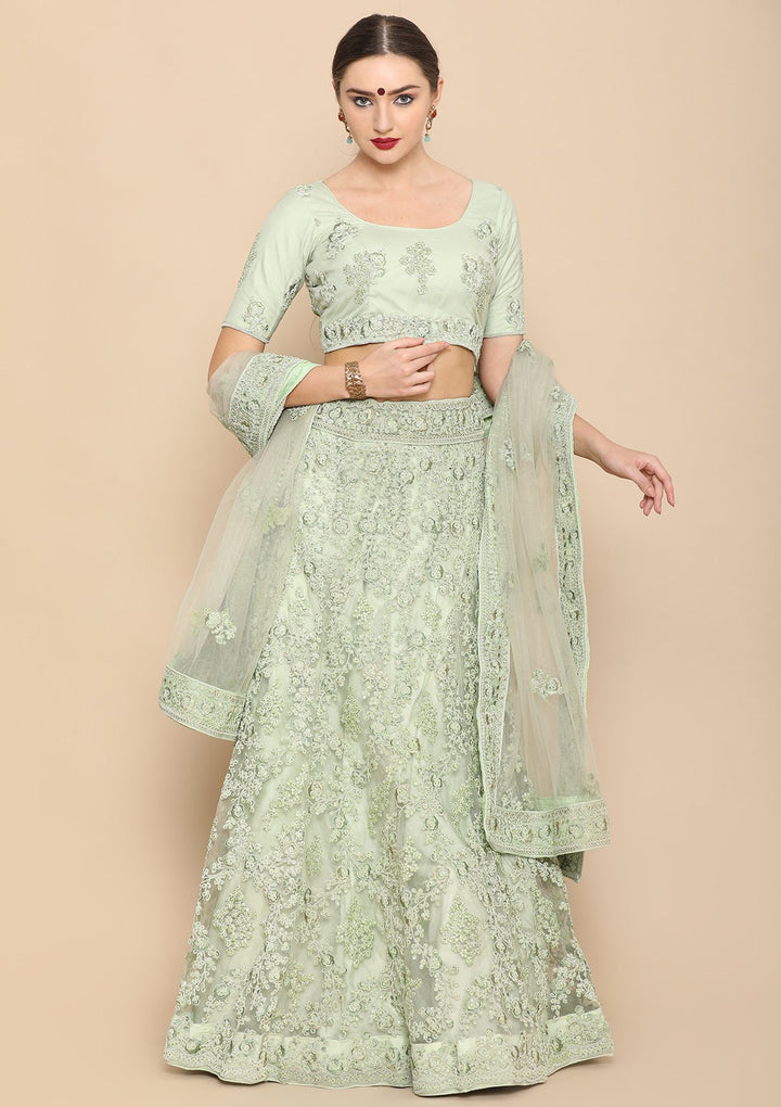 Pista Green Thread Work Designer Lehenga-Koskii