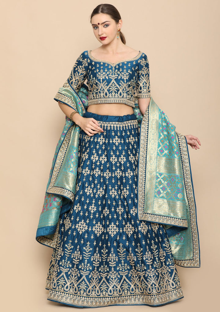 Blue zari work designer lehenga-Koskii