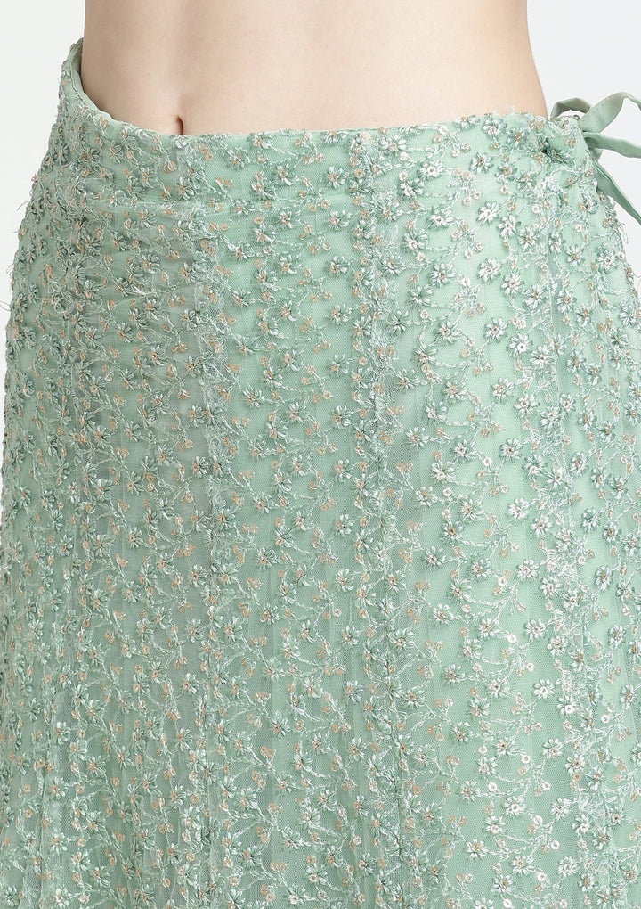 Pista Green Cutdana Net Designer Lehenga-Koskii