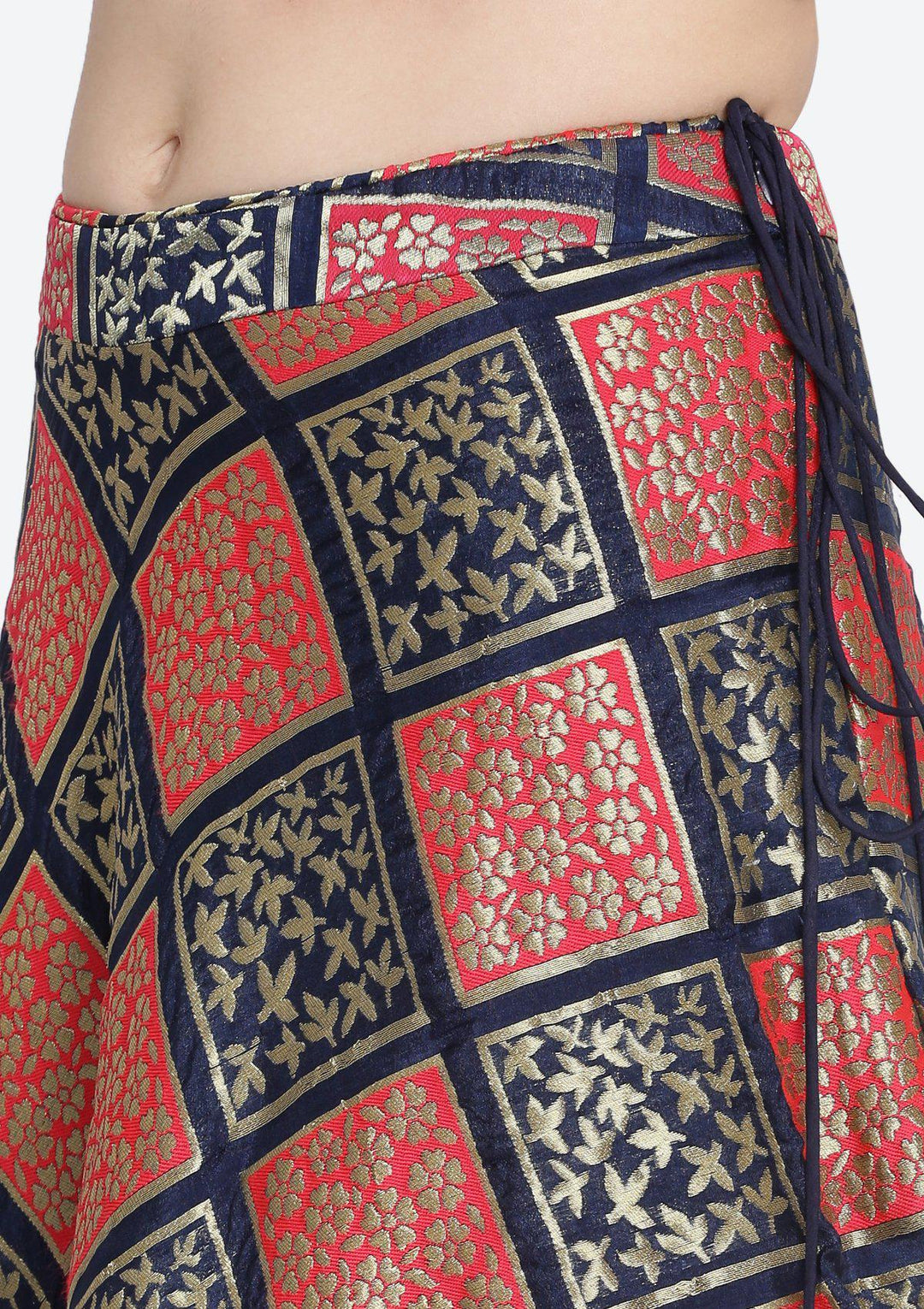 Navy Blue and Fuschia Mirrorwork Brocade Designer Lehenga-Koskii